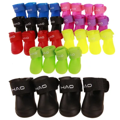 Adjustable Anti-Slip 100% Waterproof Outdoor Soft Rubber Paw Protectors Cute Style Pet Dog Rain/Snowy Boots Shoes Wholesale