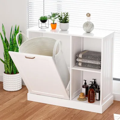 Tilting Laundry Basket Cabinet with Laundry Basket Bathroom Storage Cabinet Laundry Cabinet with Adjustable Shelf
