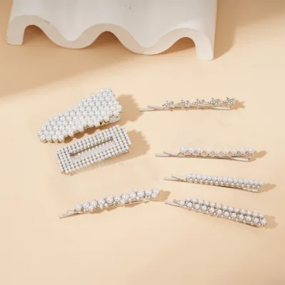 Women Elegant Metal Side Hairpin Pearl Rhinestone Hair Clip for Hair Styling