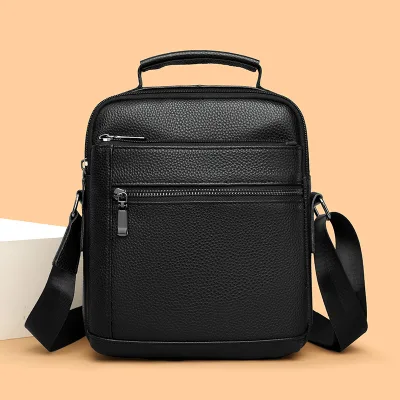 Cross-border New Versatile Genuine Leather Mens Vertical square Crossbody Shoulder Bag Full-grain Cowhide Casual Tote Urban