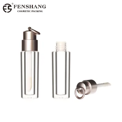 Custom Logo Lip Gloss Bottle Clear Single Wall Tube With Metal Ring Lid For Hanging Lanyard Decorations & Brush Applicator