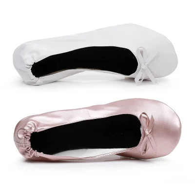 Foldable PU Ballet Dance Shoes for Girls Foldable Split Sole Rubber Stretch Pointe Shoes