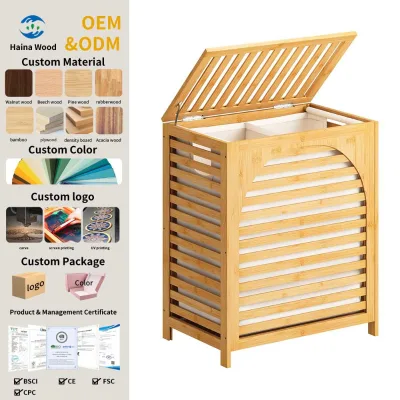 Modern Eco-Friendly Bamboo Laundry Hamper with Lid and Handle Detachable Liner Storage Basket