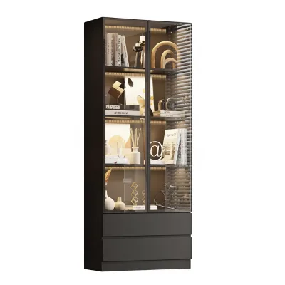 78.7" H Eco-Friendly Wooden Display Cabinet Tempered Glass Doors Adjustable Height Modern Design for Hotel Living Room Use