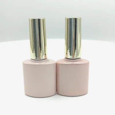 Luxury pink nail polish bottle 5 ml flat glass nail polish bottle white and gold cap