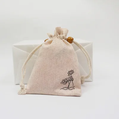 OEM Textile Printing Jewelry Pouches Cotton Canvas Drawstring Bag