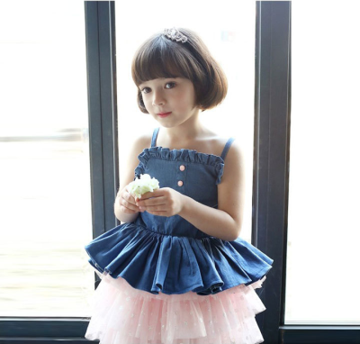 Girl Summer Dress Design Denim Fabric Child Princess Dress