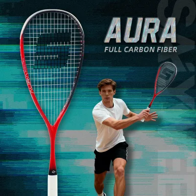 AURA Full Carbon Fiber Squash Racket, T800 Carbon Enhanced Torsion Resistance, Lightweight 140±5g, Laser Pattern&Gradient Paint