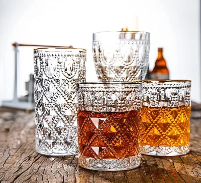Creative hand-made exquisite carving round cup thick bottom beer whiskey cocktail Vintage embossed wine glass