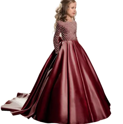 With Long Sleeves and Full Lining Wire Red Christmas Flower Dresses for Little Baby Girls