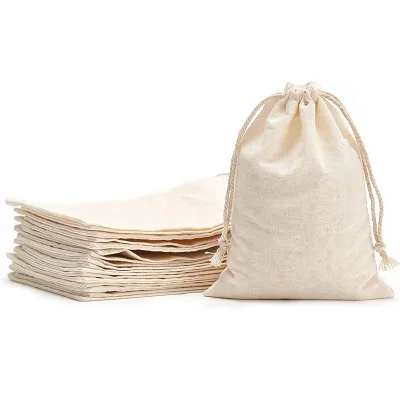 Natural Color 4 X 6 Inches 50Pcs Cotton Drawstring Bags Custom Logo Accept Gift Jewelry Party Wedding Home Storage