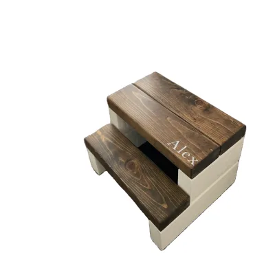 JUNJI Bathroom Decor Wood Kids Stool Personalized Wood Step Stool for Kids 2- Tier Wood Stool
