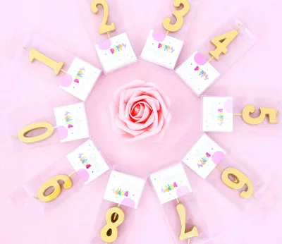 Golden Number Candle Letter Birthday Candle Gold Plated Cake PVC Boxed Creative Decorative Candle Factory Wholesale