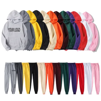 Custom Unisex Men Blank Plain Vintage Colorful Workout Pullover Sweatpants and Hoodie Set