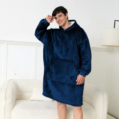 Flannel Hooded Loungewear Thick Warm Wearable Blanket Couples Autumn Winter Home Wear Mens Womens Bathrobes Sleep Friendly