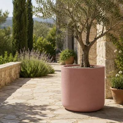 Modern Thick Walled Cement Planter Colored Round Flower Pot Frost Resistant for Indoor Outdoor Plants
