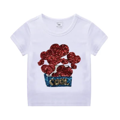Customizable High Quality Unicorn Sequin Patchwork Embroidery Casual Eco-Friendly Breathable Kids Cotton T-Shirt in Summer