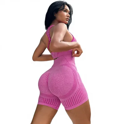 New Cross-Border Solid Breathable for High-Waisted Butt-Lifting Yoga Shorts Three-Quarter Pants Women's 2-Piece Set Sports