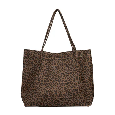 Korean Style Spring and Summer Large Capacity Handbag Casual Leopard Print Canvas Tote Bag for Women
