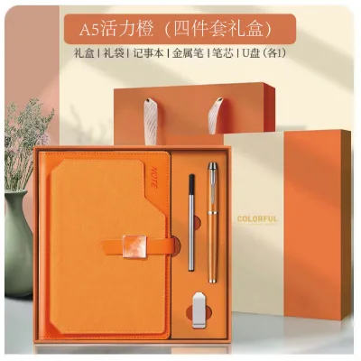 2025 Notebook Gift Set Luxury Wholesale Printing Hardcover PU Leather Planner Notebook Set With Pen With USB