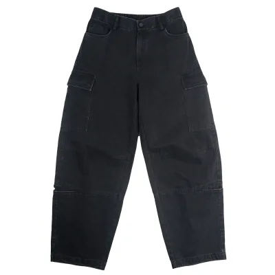 Customizable Men's Washed Blue Cargo Denim Pants Loose High Street Style Flare Jeans with Multi-Pockets