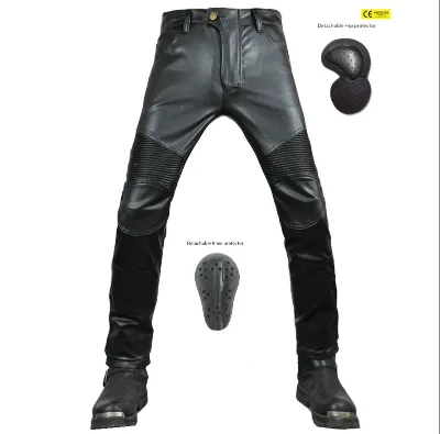 Motorcycle Riding Jeans PU Leather Biker Trousers Waterproof Men With CE Knee Hip Pad Motocross Racing Pants
