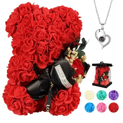 Popular 25cm Mini Bouquet Flowers Rose Teddy Bear With Gift Box for Mothers Valentine's Day Gift
