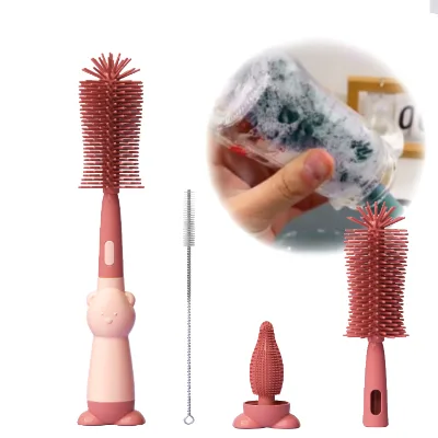 Silicone Baby Bottle 3 in 1 Cleaning Brush Set Pennello Biberon 360° Cleaning Portable Bottle Brushes Cleaning for Baby Bottles