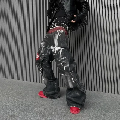 DiZNEW 2025 Design Baggy Jeans Men Graffiti 3d Printing Laser Technology Hip-hop Style Jeans Men Jeans High Quality