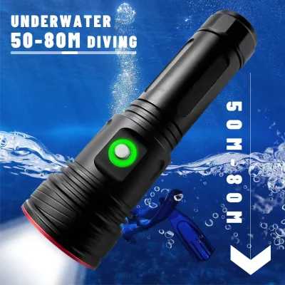 Diving Flashlight 3000LM  IP68 Submersible 100M Depth  Specialized LED Flashlight for Diving Fishing Camping