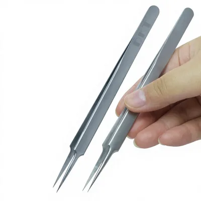 16-inch Extended Stainless Steel Tweezers IT Repair Communication Industrial Pointed Curved Polished Thickened Tips Precision AA