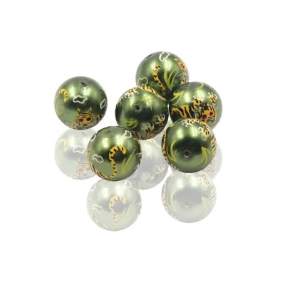 Handmade Oval Crystal Lampwork Glass Beads in Green Purple Pink Blue with Dolphin Flower Pattern Stock Column Beads