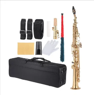 Good Quality Beginner Level BB Flat Gold Lacquer Straight soprano Saxophone Instrument with Accessory