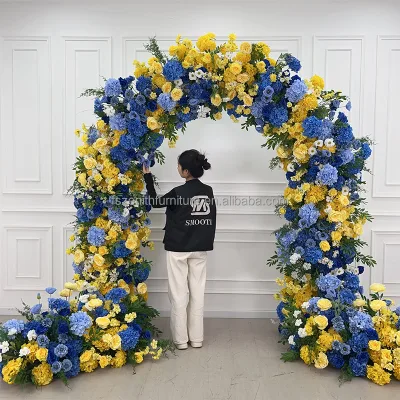 Wedding Backdrop Floral Arch Artificial Silk Flower Blue Yellow Round Shape Flower Arch for Arch Wedding Backdrop