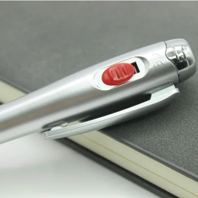 Customized Lightweight LED Flashlight Ballpoint Pen with Silver Body Soft Rubber Grip for Daily Night Reading Use