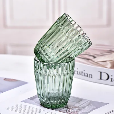 Home Living Room Glass Cup, Heat-Resistant Water Cup, Coffee Cup, Juice Cup, Nordic Style Vertical Stripe Colored Glass