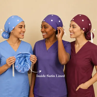 Sky Blue Satin Lining Surgical Caps Women Long Hiar Breathable Nursing Scrub Hat Tooth Pet Doctor Nurse Medical Hats