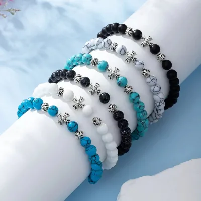 New Design many color Stone Beads cross bracelets For Women Men Jesus Jewelry Stone Bead Cross Bracelet