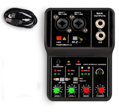 Professional Dual Channel Mini Audio Mixer Sound Card | Ultra-Compact Metal Mixing Console for Live Streaming Computer Recording