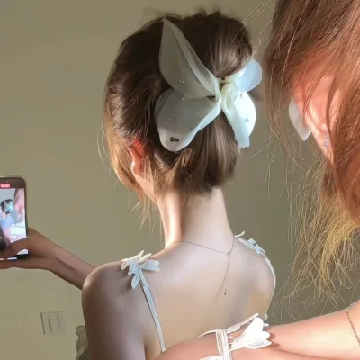 Bow Claw Clip Bow Bubble Clips Fabric Chiffon Cloud Big Hair Claw Large Floral Hair Bow Clips for Thick Hair Barrette