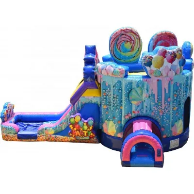 Candy Lollipop Theme Inflatable Water Slide Combo Inflatable Bounce House With Pool for Kids Birthday Party Rental