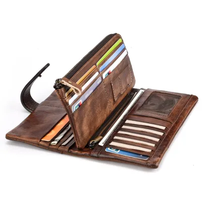 Business Retro Luxury Wallet Solid Pattern Genuine Leather High Quality Multi-Card Slot Unisex Casual RFID Purses