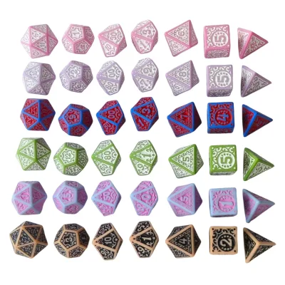 Customisable Bulk 7pcs Antiqued Retro Personalised Logo Acrylic Dungeons and Dragons Dice for Board Games