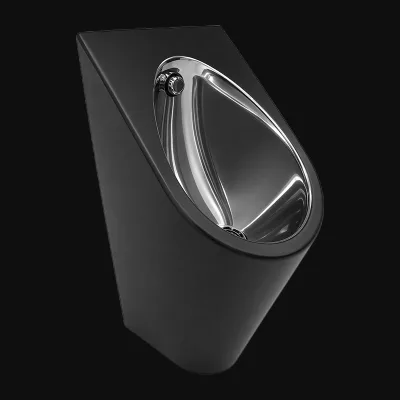 Kuge Vandal-Resistant Powder Coated Stealth Black Finish Stainless Steel Wall-Mounted Urinal for Modern Commercial Space