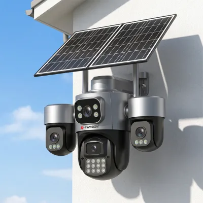 Factory OEM 4 Lens 4 Screen 4G Solar PTZ CCTV Camera 8MP AOV 12000mAh Battery for Farm Construction Site Outdoor Security Camera