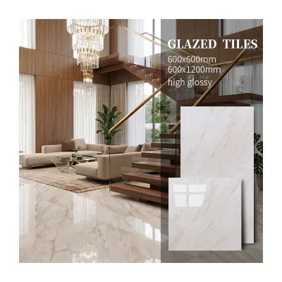 Minimalist Ivory White Marble Pattern Polished Vitrified Floor Tile 600x600mm Non-Slip Hotel Kitchen