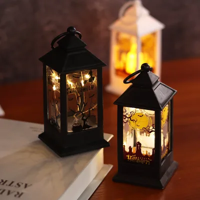 Small Hanging Lantern Holiday LED Wind Lamps Plastic Glasses Outdoor Halloween Home Decorative Strip Light and Candle Party