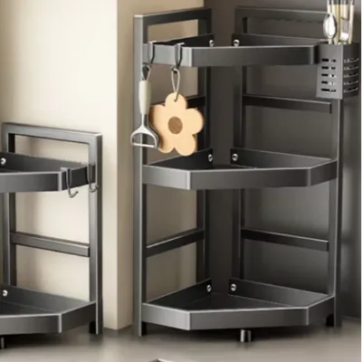 XY Best Stainless Steel Three-layer Triangular Frame, Multi-functional Household Multi-layer Storage Shelf Without Drilling