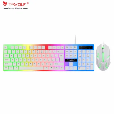Hot Sale TF230 White 7-Color Rainbow Glowing LED Backlit Keyboard and Mouse Combo Quality Gaming Set Excellent Value