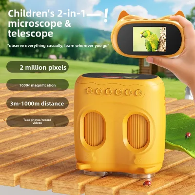 2-in-1 Children's Plastic Telescope Science Education Toy High-Definition Can Take Photos Videos Portable Outdoor Plant